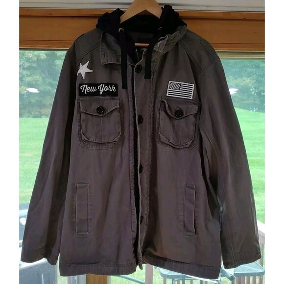 Women's REBEL & SOUL New York Patch Dark Gray Full Zip/Button Jacket Sz XXL - Picture 3 of 11